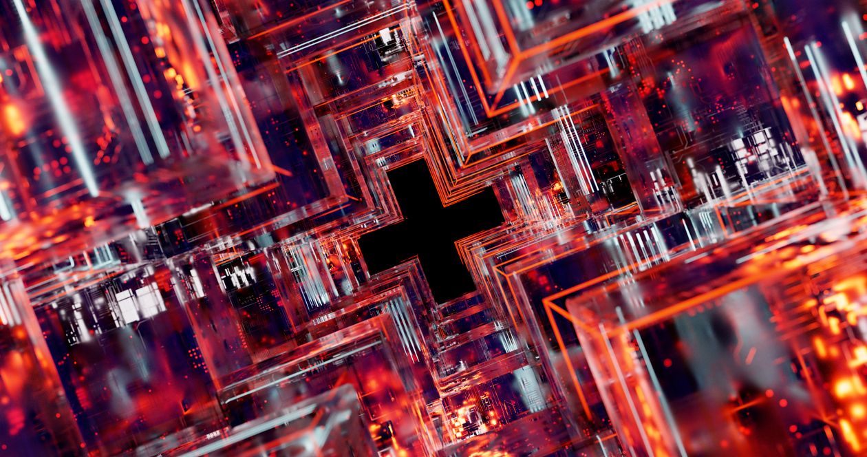 Futurisztikus 3D geometrikus digitális art renderelés — interaktív webdesign vizualizáció