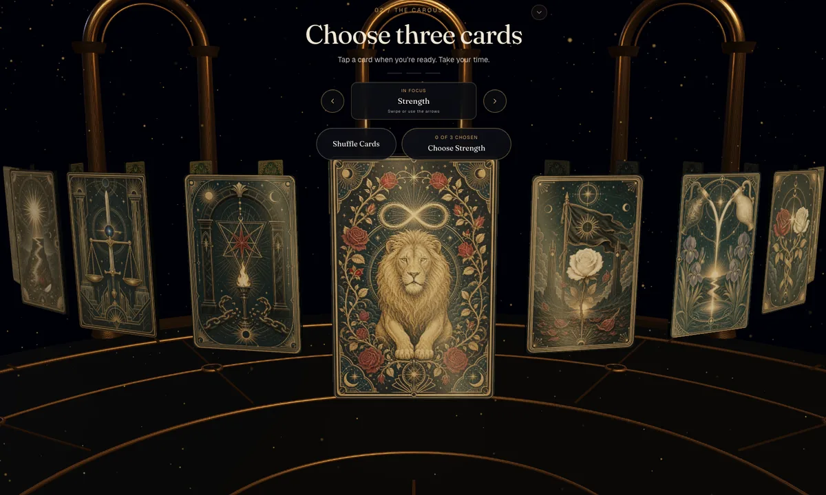 Az Arcana Tarot Reading weboldal előnézete